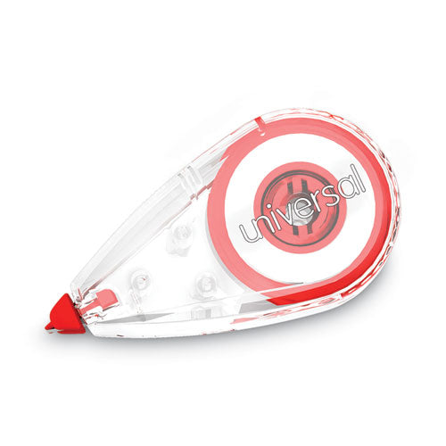 Universal Mini Correction Tape, Non-Refillable, 0.25" x 22.92 ft, White Tape, Clear/Red Dispenser, 10/Pack