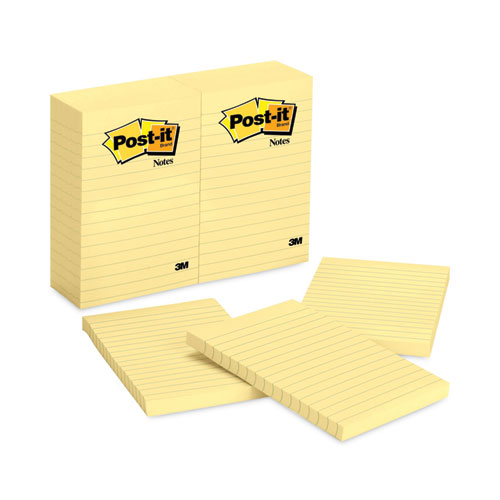 Post-it Notes Original Pads in Canary Yellow, Note Ruled, 4" x 6", 100 Sheets/Pad, 12 Pads/Pack