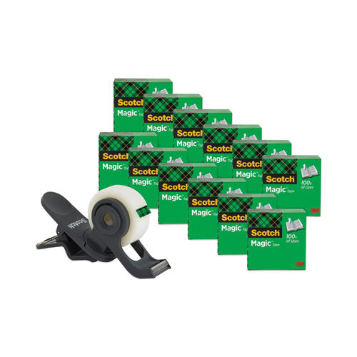 Scotch Clip Dispenser Value Pack with 12 Rolls of Tape, 1" Core, Plastic, Charcoal