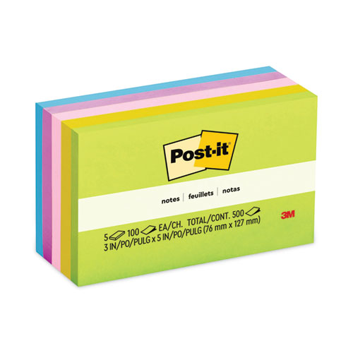 Post-it Notes Original Pads in Floral Fantasy Collection Colors, 3" x 5", 100 Sheets/Pad, 5 Pads/Pack