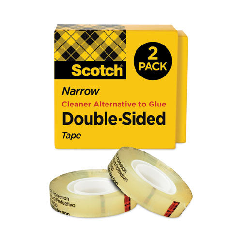 Scotch Double-Sided Tape, 1" Core, 0.5" x 75 ft, Clear, 2/Pack