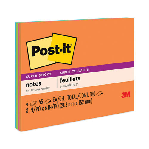 Post-it Notes Super Sticky Meeting Notes in Energy Boost Collection Colors, 8" x 6", 45 Sheets/Pad, 4 Pads/Pack
