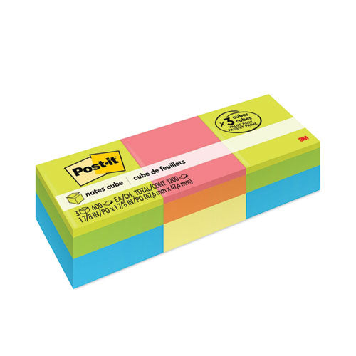 Post-it Notes Mini Cubes, 1.88" x 1.88", Green Wave and Orange Wave Collections, 400 Sheets/Cube, 3 Cubes/Pack