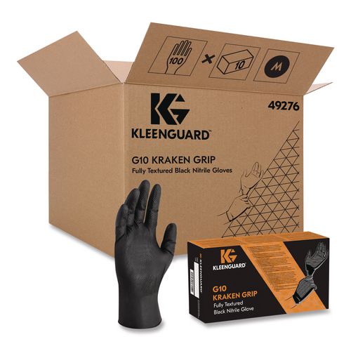 KleenGuard G10 Kraken Grip Nitrile Gloves, Powder-Free, 6 mil Thick, 9.5" Long, Black, 100/Box, 10 Boxes/Carton