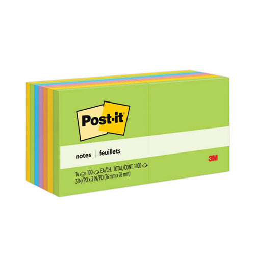 Post-it Notes Original Pads in Floral Fantasy Collection Colors, Value Pack, 3" x 3", 100 Sheets/Pad, 14 Pads/Pack