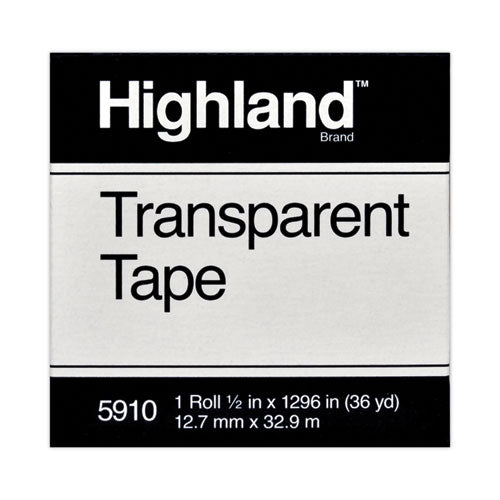 Highland Transparent Tape, 1" Core, 0.5" x 36 yds, Clear