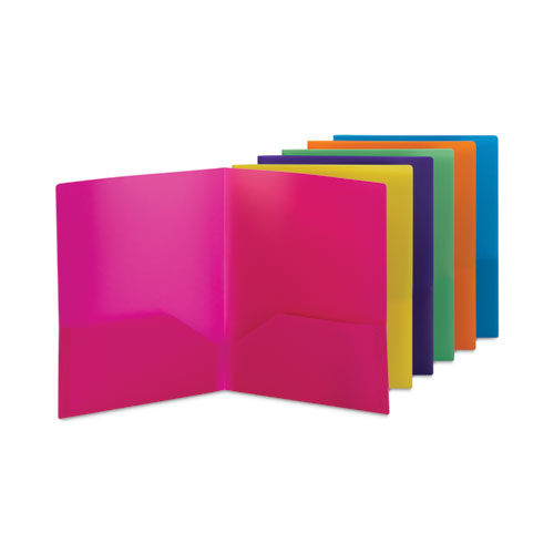 Smead Poly Two-Pocket Folders, Accommodates (100) 11 x 8.5 Sheets, Assorted Colors, 6/Pack