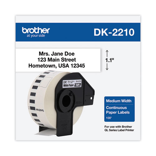 Brother Continuous Paper Label Tape, 1.1" x 100 ft Roll, White