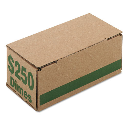Iconex Corrugated Coin Storage and Shipping Boxes, Accommodates $250 in Dimes, 8.06" x 3.31" x 3.19", Green/Kraft, 50/Carton