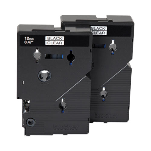 Brother P-Touch TC Tape Cartridges for P-Touch Labelers, 0.47" x 25.2 ft, Black on Clear, 2/Pack