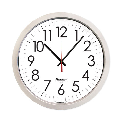 AbilityOne 6645016986555 SKILCRAFT Silver Quartz Wall Clock, 14.5" Overall Diameter, 1 AA (sold separately)