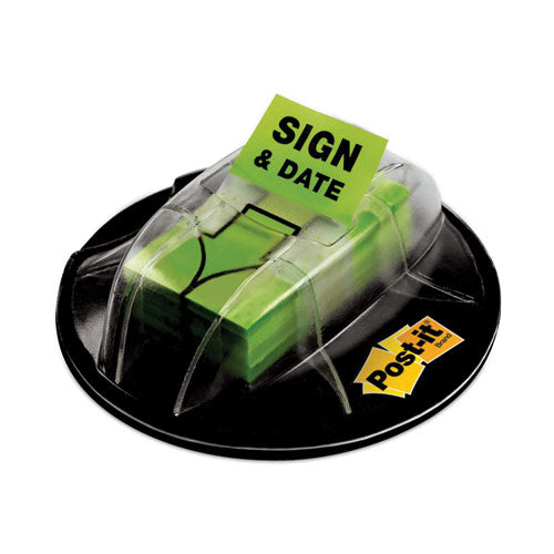 Post-it Flags Page Flags in Dispenser, "Sign and Date", Bright Green, 200 Flags/Dispenser