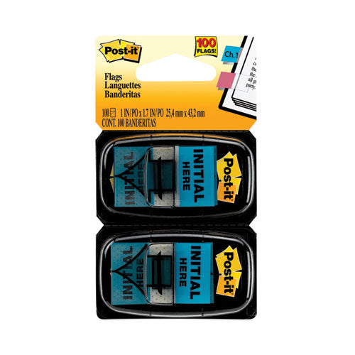 Post-it Flags Arrow Message 1" Page Flags, "Initial Here", Blue, 50 Flags Dispensers/2 Dispensers/Pack