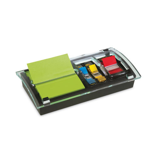 Post-it Notes Note and Flag Dispenser, For 3 x 3 Pads, Black/Clear, Includes 45-Sheet Canary Super Sticky Pop-up Pad; (50) 1" Flags