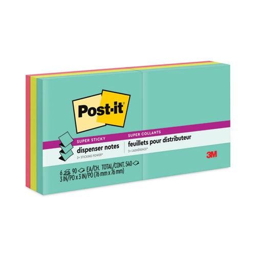 Post-it Dispenser Notes Super Sticky Pop-up 3 x 3 Note Refill, 3" x 3", Supernova Neons Collection Colors, 90 Sheets/Pad, 6 Pads/Pack