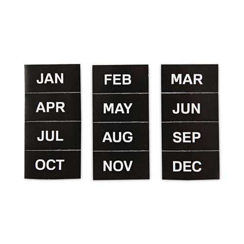 MasterVision Heavy-Duty Board Magnet Labels, Months of the Year (January-December), 1" Tall, White Characters, Black Background, 12/Pack