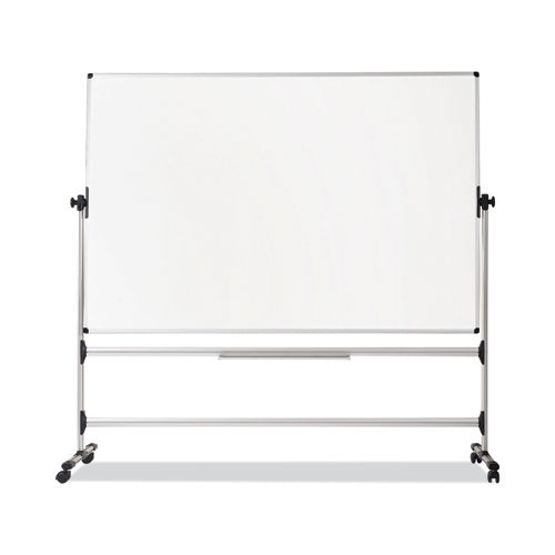 MasterVision Earth Silver Easy Clean Mobile Revolver Dry Erase Boards, 48" x 70", White Surface, Natural Steel Frame