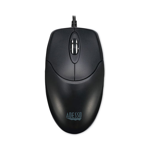 Adesso Three-Button Desktop Optical Scroll USB Mouse, USB 2.0, Left/Right Hand Use, Black