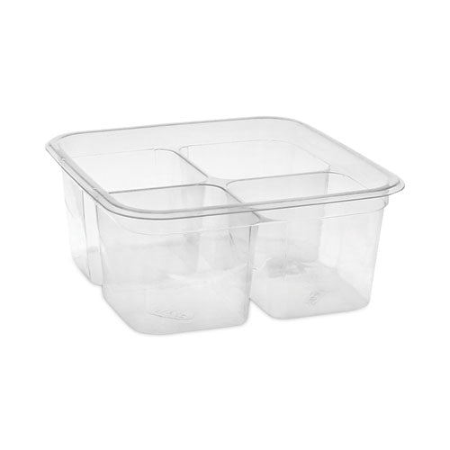 Pactiv Evergreen EarthChoice Square Recycled Bowl, 4 Compartments, 32 oz, 6.1 x 6.1 x 2.6, Clear, Plastic, 360/Carton
