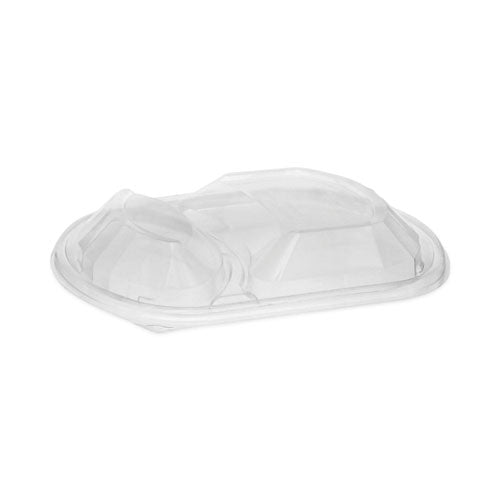 Pactiv Evergreen ClearView MealMaster Lid with Fog Gard Coating, Large 2-Compartment Dome Lid, 9.37 x 8 x 1.25, Clear, Plastic, 252/Carton