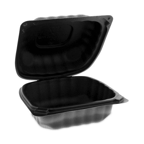 Pactiv Evergreen EarthChoice SmartLock Microwavable MFPP Hinged Lid Container, 5.75 x 5.95 x 3.1, Black, Plastic, 400/Carton