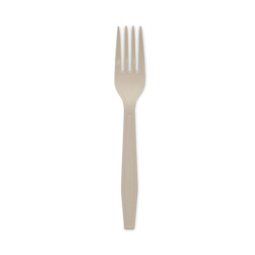 Pactiv Evergreen EarthChoice PSM Cutlery, Heavyweight Fork, Plastic, Tan, 1,000/Carton