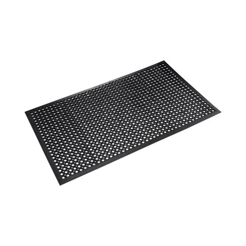Crown Safewalk-Light Wet/Oily Floor Anti-Fatigue Drainage Mats, 0.5" Thick, 36" x 10 ft, Black Perforated Surface