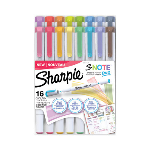 Sharpie S-Note Creative Markers, Assorted Ink Colors, Bullet/Chisel Tip, White Barrel, 16/Pack