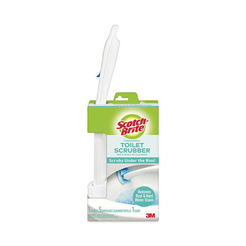 Scotch-Brite Toilet Scrubber Starter Kit, 1 Handle and 5 Scrubbers, White/Blue
