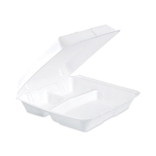 Dart Insulated Foam Hinged Lid Containers, 3 Compartments, 9.3 x 9.5 x 3, White, 100/Sleeve, 2 Sleeves/Carton