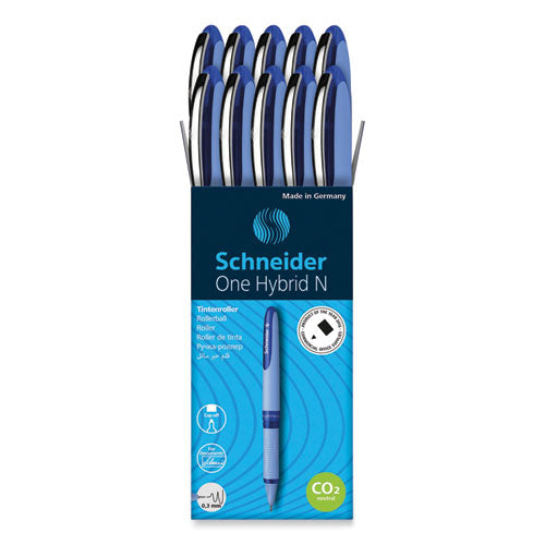 Schneider One Hybrid N Rollerball Pen, Stick, Extra-Fine 0.3 mm, Blue Ink, Blue Barrel, 10/Box
