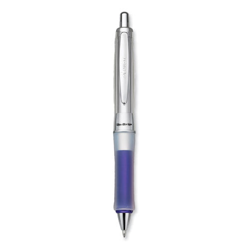 Pilot Dr. Grip Center of Gravity Ballpoint Pen, Retractable, Medium 1 mm, Black Ink, Silver/Navy Barrel