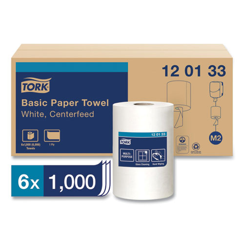 Tork Advanced Centerfeed Hand Towel, 1-Ply, 8.25 x 11.8, White, 1,000/Roll, 6/Carton