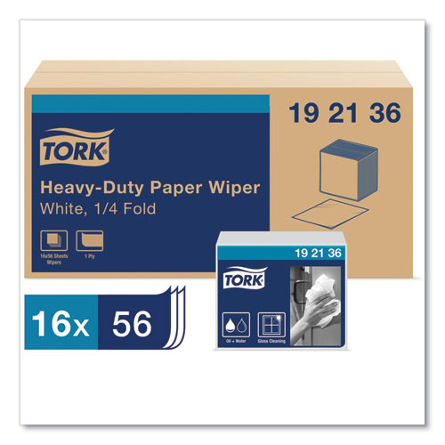 Tork Heavy-Duty Paper Wiper 1/4 Fold, 1-Ply, 12.5 x 13, White, 56/Pack, 16 Packs/Carton