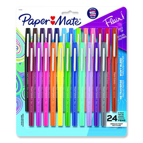 Paper Mate Point Guard Flair Felt Tip Porous Point Pen, Stick, Medium 0.7 mm, Assorted Tropical Vacation Ink and Barrel Colors, 24/Pack