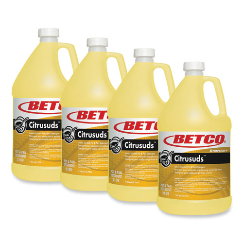 Betco Symplicty Citrusuds Manual Dishwashing Detergent, Lemon Scent, 1 gal Bottle, 4/Carton
