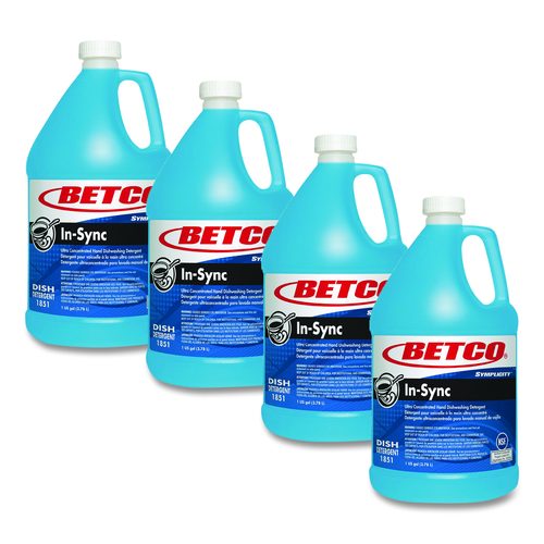Betco Symplicity In-Sync Premium Hand Dishwashing Detergent, Fresh Ozonic Scent, 1 gal Bottle, 4/Carton