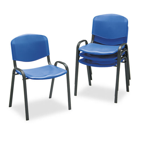 Safco Stacking Chair, Supports Up to 250 lb, 18" Seat Height, Blue Seat, Blue Back, Black Base, 4/Carton