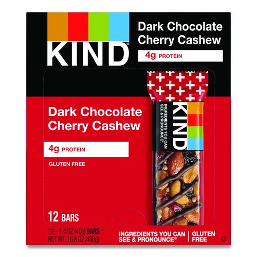 KIND Plus Nutrition Boost Bar, Dk ChocolateCherryCashew/Antioxidants, 1.4 oz Bar, 12/Box