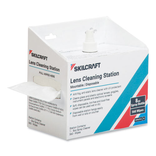 AbilityOne 654000NIB0080, SKILCRAFT Lens Cleaning Station, 8 oz Pump Bottle, 560 Wipes/Box, 4 Boxes/Carton