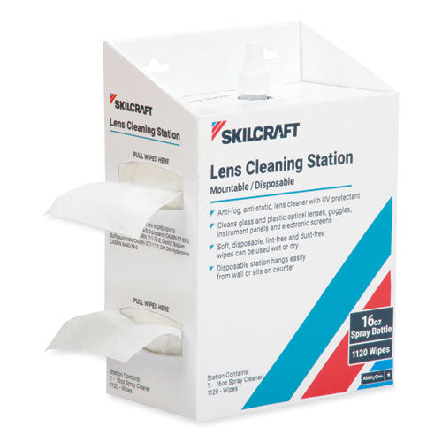 AbilityOne 654000NIB0079, SKILCRAFT Lens Cleaning Station, 16 oz Pump Bottle, 1,120 Wipes/Box