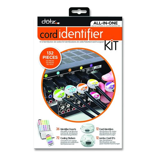 dotz Cord ID Kit, (12) Regular and (12) Jumbo-Sized Cord Identifiers, (72) Color-Coded Stickers, (36) Identifier Inserts