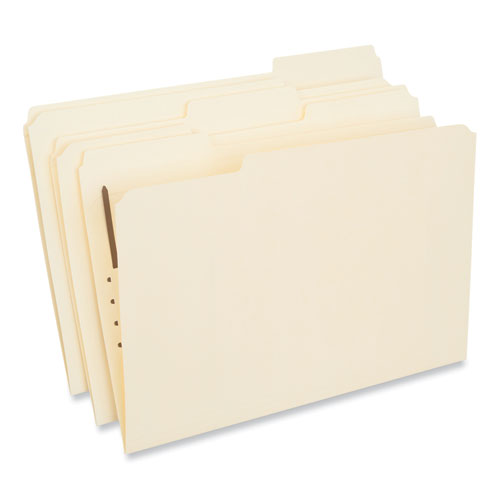 Universal Reinforced Top Tab Fastener Folders, 1/3-Cut Tab: Assorted, Expands 0.75", 1 Fastener, Legal Size, Manila, 50/Box