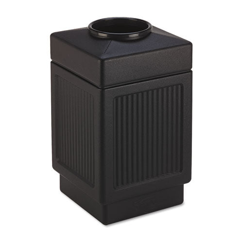 Safco Canmeleon Recessed Panel Receptacles, Top-Open, 38 gal, Polyethylene, Black
