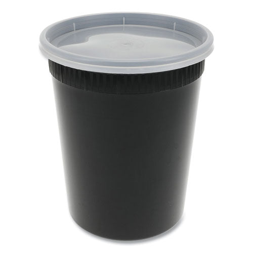 Pactiv Evergreen Newspring DELItainer Microwavable Container, 32 oz, 4.55 x 4.55 x 5.55, Black/Clear, Plastic, 240/Carton