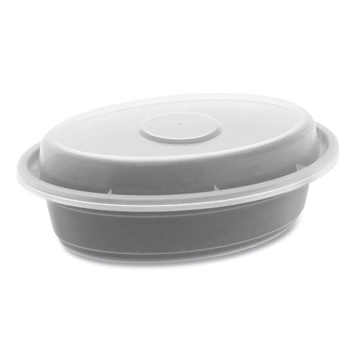 Pactiv Evergreen Newspring VERSAtainer Microwavable Containers, Oval, 8 oz, 5.7 x 4 x 1.5, Black/Clear, Plastic, 150/Carton