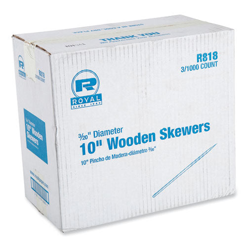 AmerCareRoyal Wooden Skewers, 10", Natural, 1,000/Box, 3 Boxes/Carton