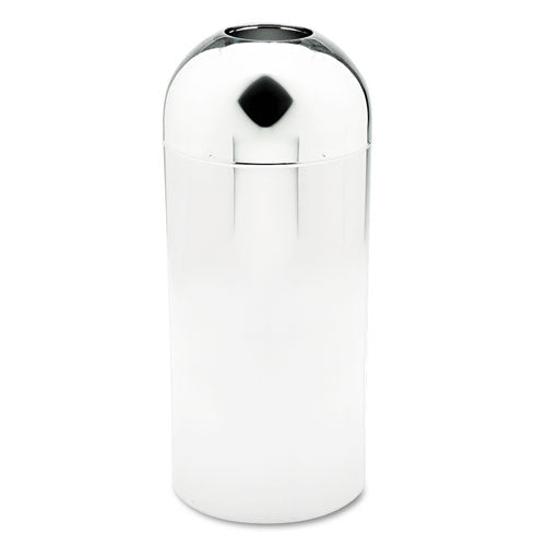 Safco Dome Top Receptacle with Open Top, 15 gal, Steel, Chrome