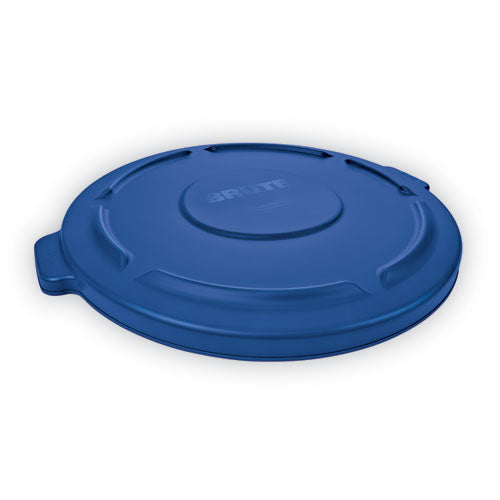 Rubbermaid Commercial BRUTE Self-Draining Flat Top Lids for 32 gal Round BRUTE Containers, 22.25" Diameter, Blue
