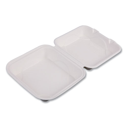 Eco-Products Molded Fiber Hinged Clamshell Containers, 8 x 8 x 3, White, Sugarcane, 200/Carton
